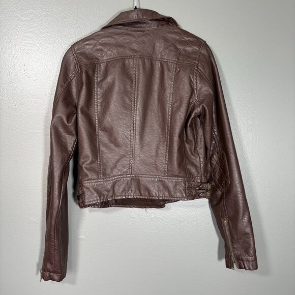 Bongo Brown Vegan Leather Quilted Accent Moto Jacket - Size Small - Junior Biker - Picture 8 of 8